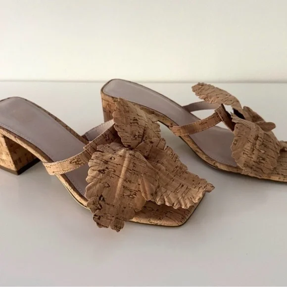 Cecelia New York Tan Cork Mules with Floral Detail - Picture 3 of 6